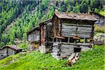 Close-up of Mountain huts in the village of Zmutt near Zermatt in Switzerland