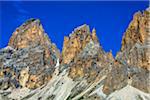 Jagged mountain tops at the Sella Pass in the Dolomites in South Tyrol, Italy