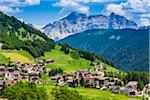 Scenic overview of the township of Corvara in the Dolomites in South Tyrol, Italy