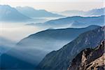 Misty fog over the Dolomites near The Three Peaks of Lavaredo (Tre Cime di Lavaredo), Auronzo di Cadore, Italy