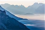 Misty fog over the Dolomites near The Three Peaks of Lavaredo (Tre Cime di Lavaredo), Auronzo di Cadore, Italy