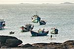 Fishing boats anchored near waterfront, Dazuo, Fujian, China