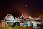 Chengyang Wind and Rain Bridge at night, Sanjiang, Guangxi, China