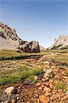 Landscape with boulder in mountain valley, Nahuel Huapi National Park, Rio Negro, Argentina