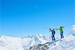 Father and son on skiing holiday, Hintertux, Tirol, Austria