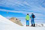 Father and son on skiing holiday, Hintertux, Tirol, Austria