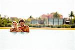 Couple relaxing together in lake