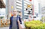 Caucasian woman downtown Tokyo, Japan