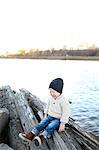 Crying boy at lake