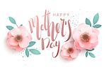 Gentle inscription of the lettering Happy Mother's Day. Hipster greeting card with flowers.