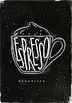 Macciato cup lettering foam, espresso in vintage graphic style drawing with chalk on chalkboard background
