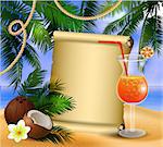 old paper for your desighn on tropical background and exotic beverage and cocnuts vector