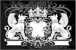 Black and white floral frame with crown and Griffin