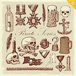 Vintage pirate sketches. Layered vector illustration.