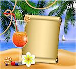 old paper for your desighn on tropical background and exotic beverage vector