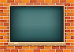 Black empty green blackboard and chalk on old red brick background texture. School education object