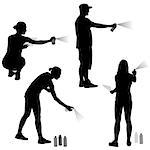 Set silhouette man and woman holding a spray on a white background. Vector illustration.