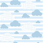 Baby boy vector seamless pattern. Light blue fun sky clouds print for textile fabric. Kids room decor print for wall, linen, surfaces.