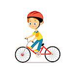 little boy in helmet riding bicycle