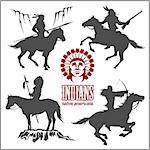 wild west silhouettes - native american warriors riding horses. Vector illustration isolated on white.