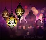 Ramadan Kareem, greeting background with hanging lights vector