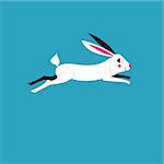 Illustration of a running hare on a blue background