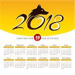 2018 year calendar with Chinese symbol of the year - dog, vector illustration