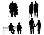 Vector illustration of a eldery couples silhouettes