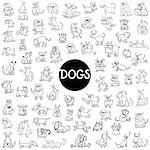 Black and White Cartoon Illustration of Dogs Pet Animal Characters Big Set