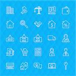 Real Estate Line Icons. Vector Illustration of Outline House and Building Symbols over Polygonal Background.