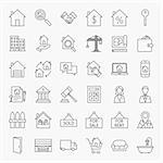 Real Estate Line Icons Set. Vector Collection of Outline House and Building Symbols.