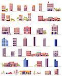 Vector low poly 2d buildings set