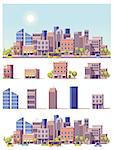 Vector low poly buildings and city scene