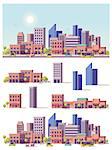 Vector low poly buildings and city scene