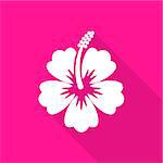 White vector hibiscus flower flat icon long shadow