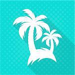 White vector palm trees flat icon turquoise background