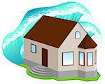 House insurance against floods. High wave covered home. Isolated on white vector 3d icon illustration