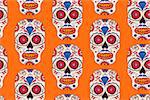 Hand drawn Mexican Day of The Dead seamless pattern. Vector colorful sugar skull with floral ornament.