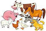 Cartoon Illustration of Farm Animal Characters Group