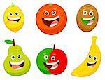 Cartoon Illustration of Fruits Food Object Characters Set