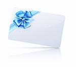 Vector illustration of decorated gift card with blue ribbons and bow