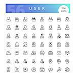 Set of 56 user line icons suitable for web, infographics and apps. Isolated on white background. Clipping paths included.
