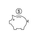 Piggy bank outline icon on white background