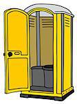 Hand drawing of a yellow plastic opened mobile toilet