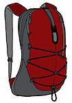 Hand darwiing of a dark red and gray travel backpack