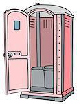 Hand drawing of a rich and light pink plastic mobile toilet