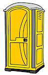 Hand drawing of a yellow plastic mobile toilet