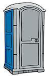 Hand drawing of a blue and gray plastic mobile toilet