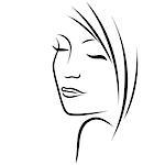 Attractive dreamy abstract pretty young lady with his eyes closed, vector black outline