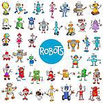 Cartoon Illustration of Robots Fantasy Characters Huge Set
